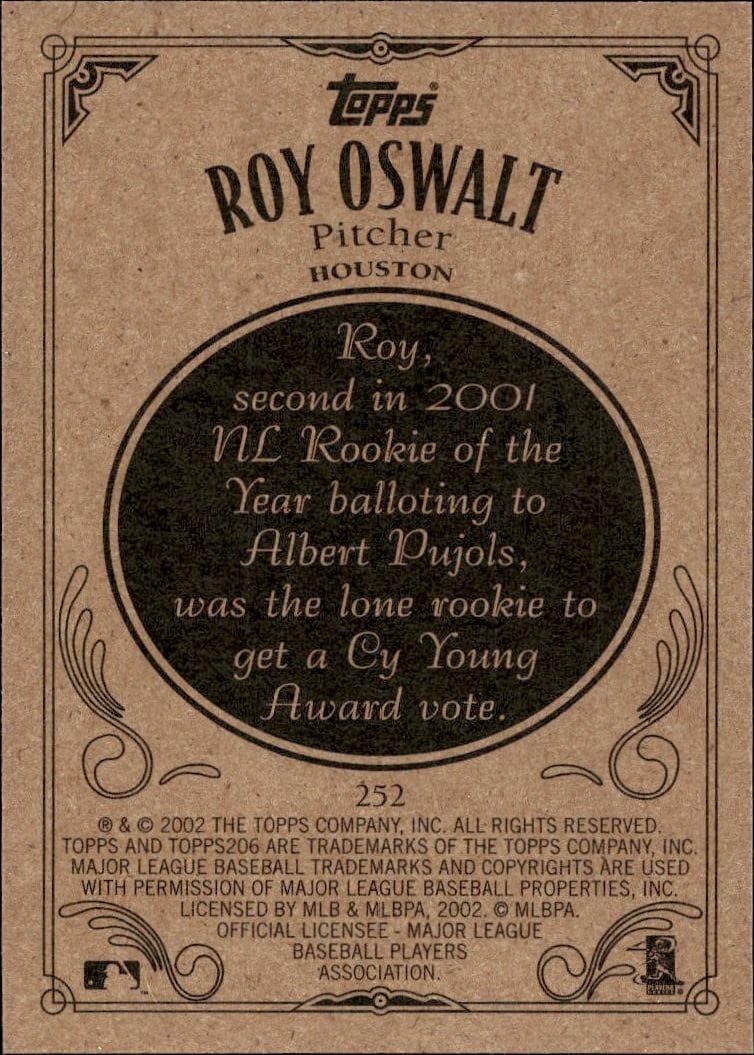 2002 Topps 206 Roy Oswalt #252 baseball trading card back