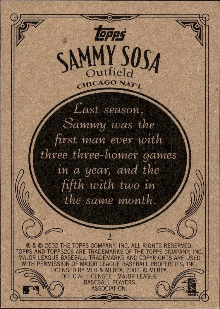 2002 Topps 206 Sammy Sosa #2 baseball trading card back