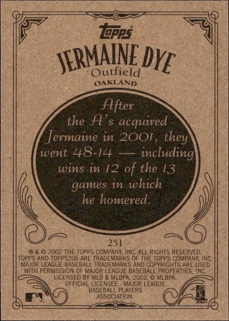 2002 Topps 206 Jermaine Dye #251 baseball trading card back