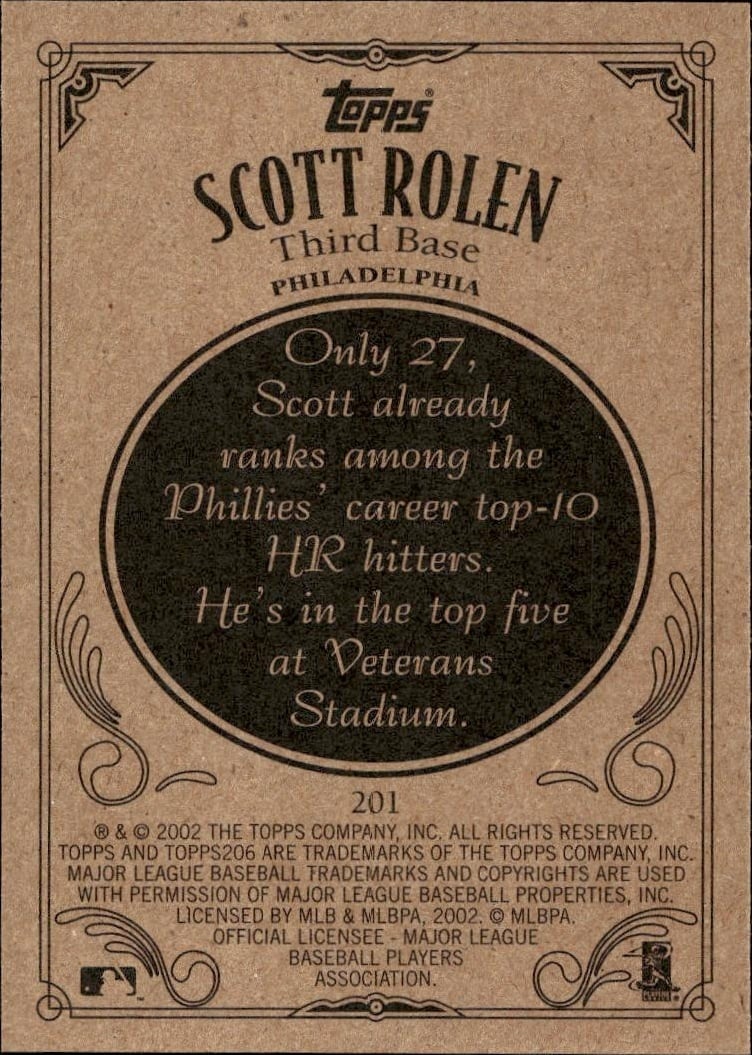2002 Topps 206 Scott Rolen #201 baseball trading card back