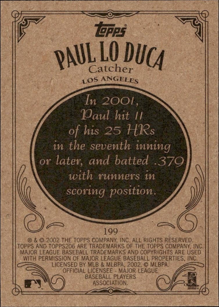 2002 Topps 206 Paul Lo Duca #199 baseball trading card back