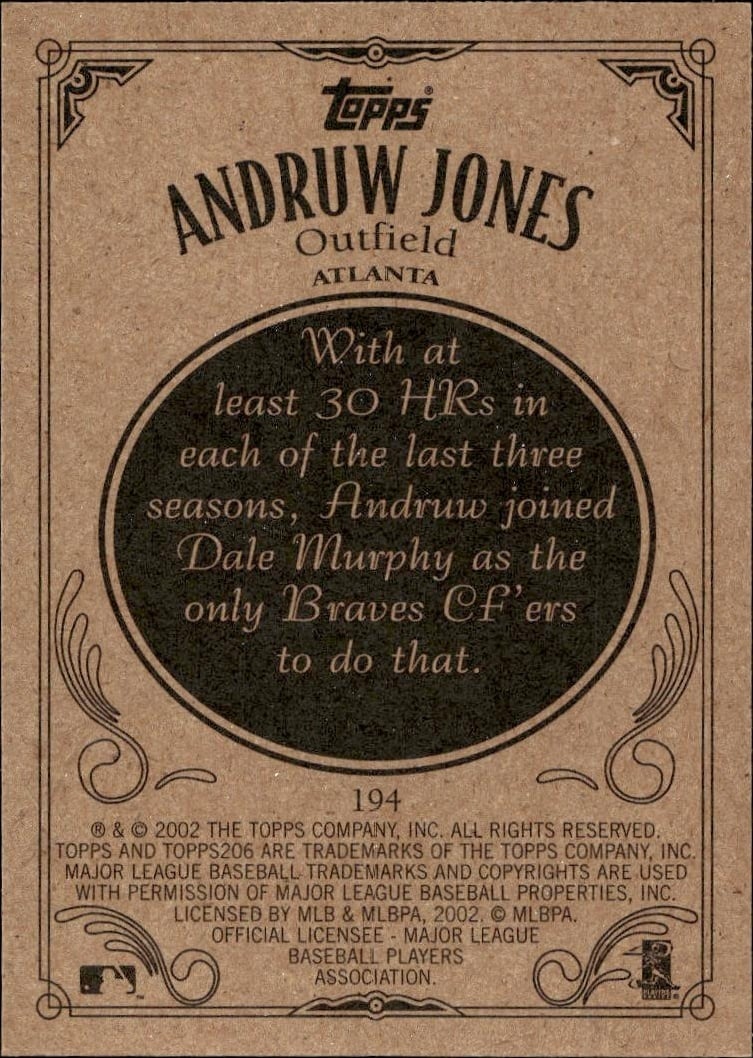 2002 Topps 206 Andruw Jones #194 baseball trading card back