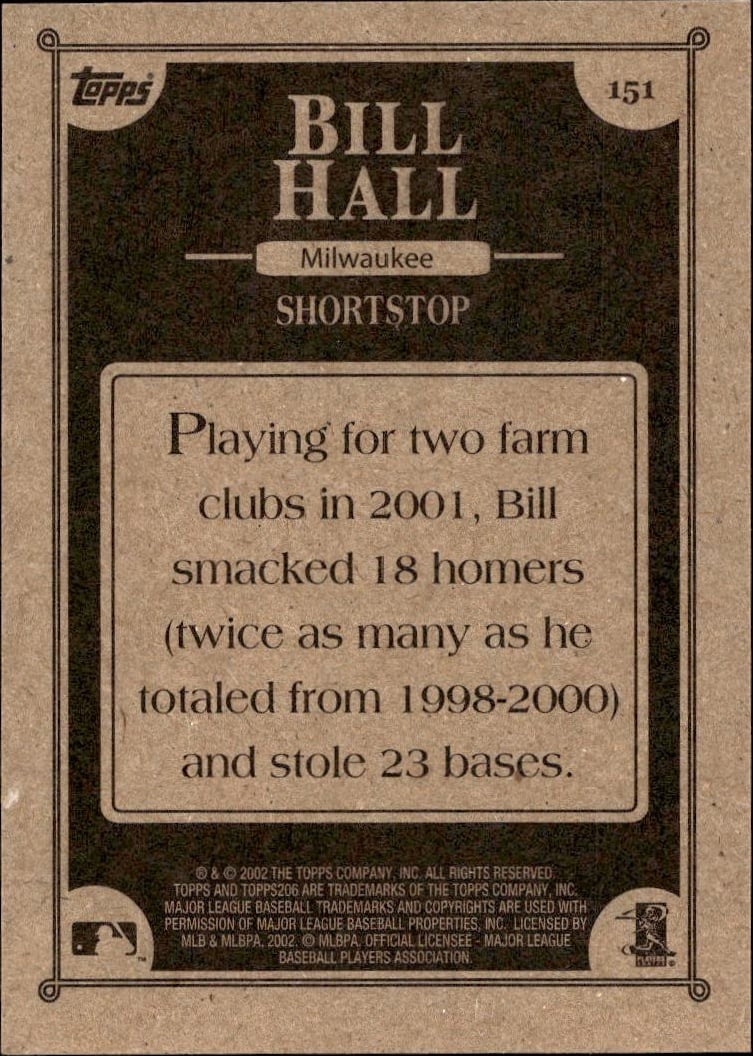 2002 Topps 206 Bill Hall #151 baseball trading card back