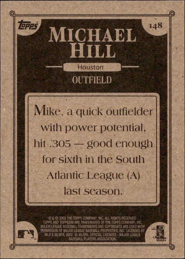 2002 Topps 206 Mike Hill #148 baseball trading card back