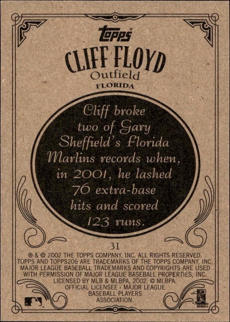 2002 Topps 206 Cliff Floyd #31 baseball trading card back