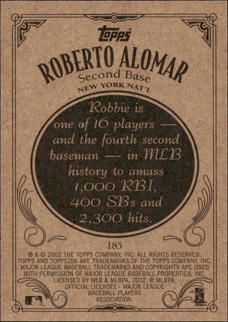 2002 Topps 206 Roberto Alomar #185 baseball trading card back