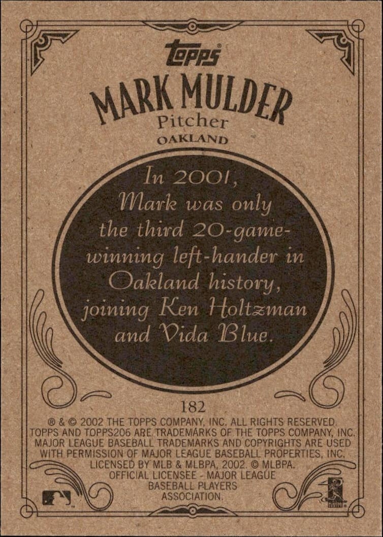 2002 Topps 206 Mark Mulder #182 baseball trading card back