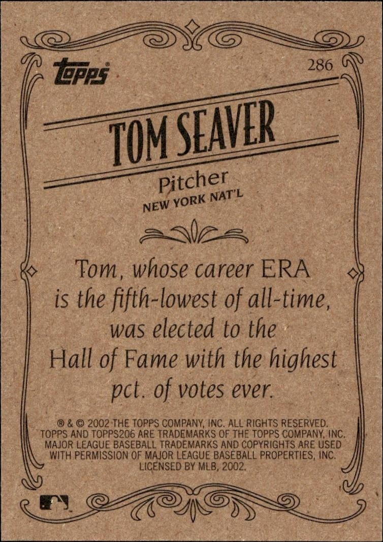 2002 Topps 206 Tom Seaver #286 baseball trading card back