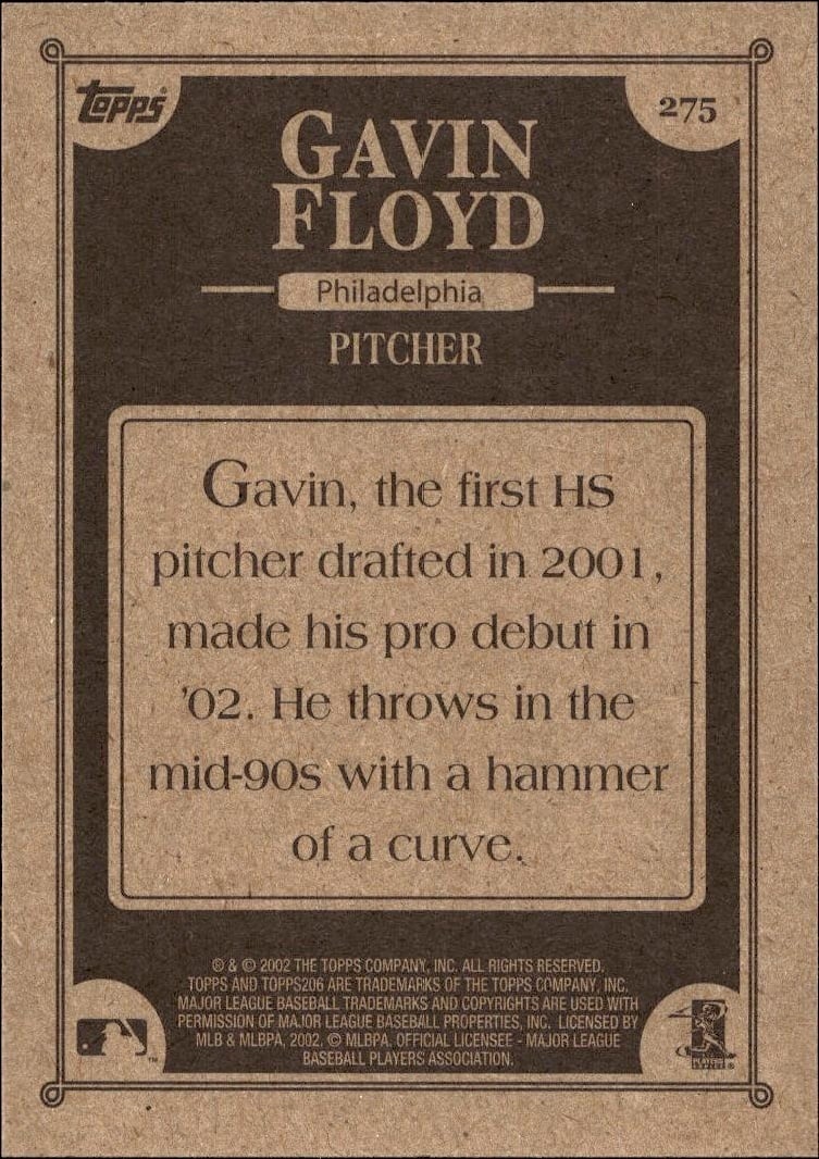 2002 Topps 206 Gavin Floyd #275 baseball trading card back