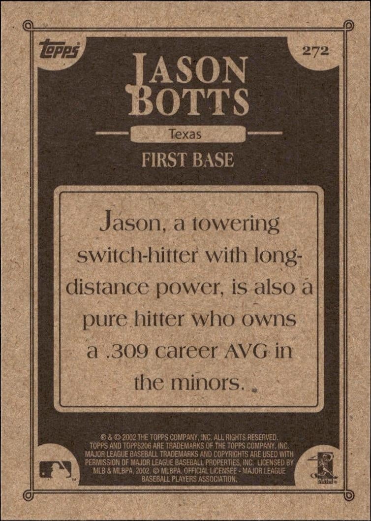 2002 Topps 206 Jason Botts #272 baseball trading card back