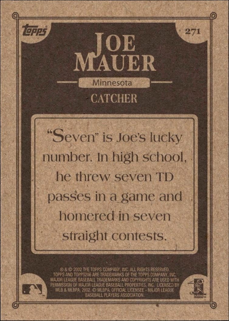 2002 Topps 206 Joe Mauer #271 baseball trading card back