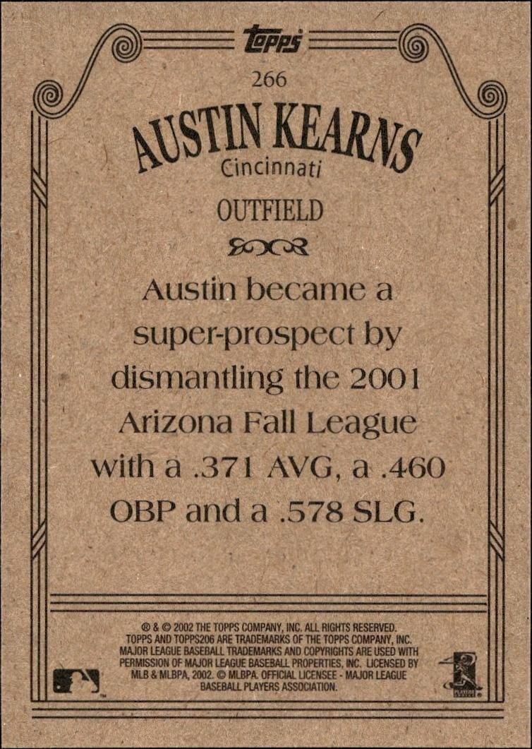 2002 Topps 206 Austin Kearns #266 baseball trading card back