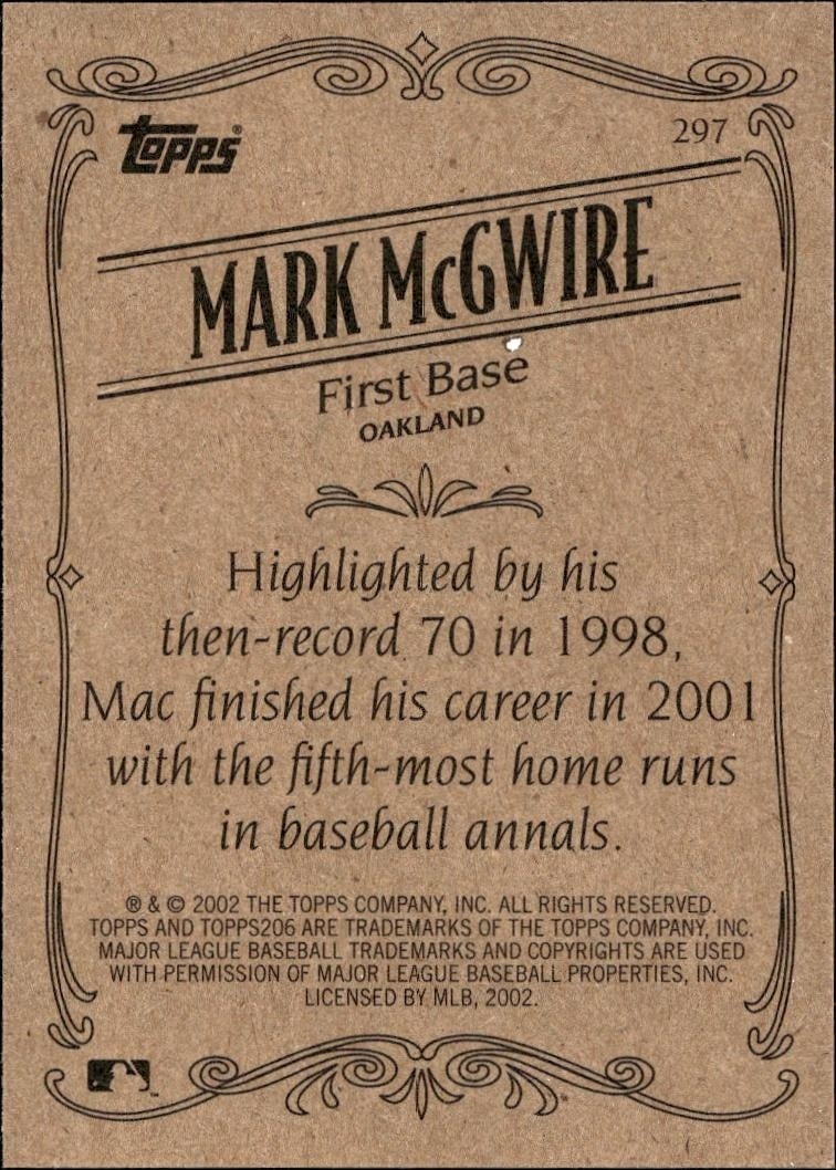 2002 Topps 206 Mark McGwire #297 baseball trading card back
