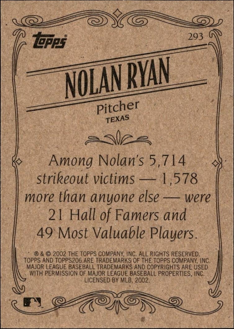 2002 Topps 206 Nolan Ryan #293 baseball trading card back