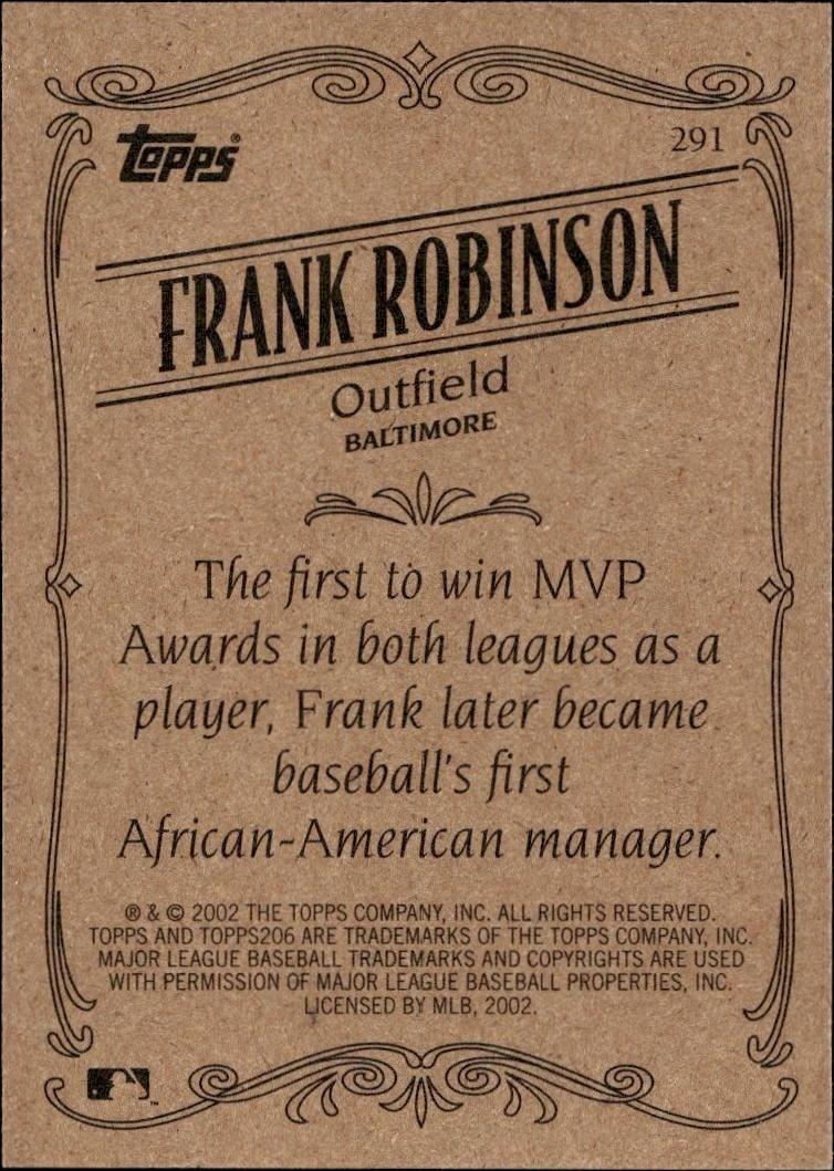 2002 Topps 206 Frank Robinson #291 baseball trading card back