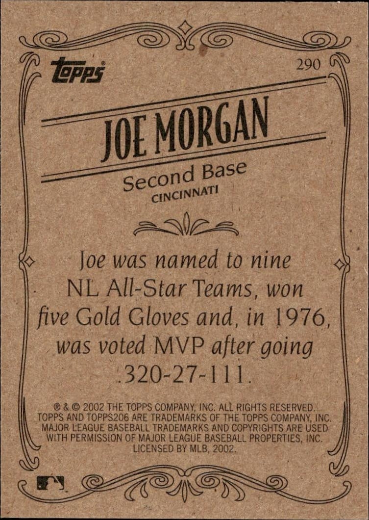 2002 Topps 206 Joe Morgan #290 baseball trading card back