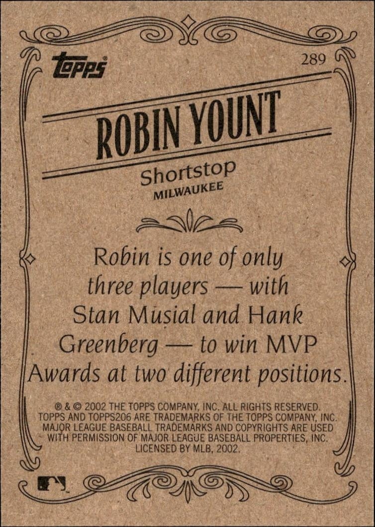 2002 Topps 206 Robin Yount #289 baseball trading card back