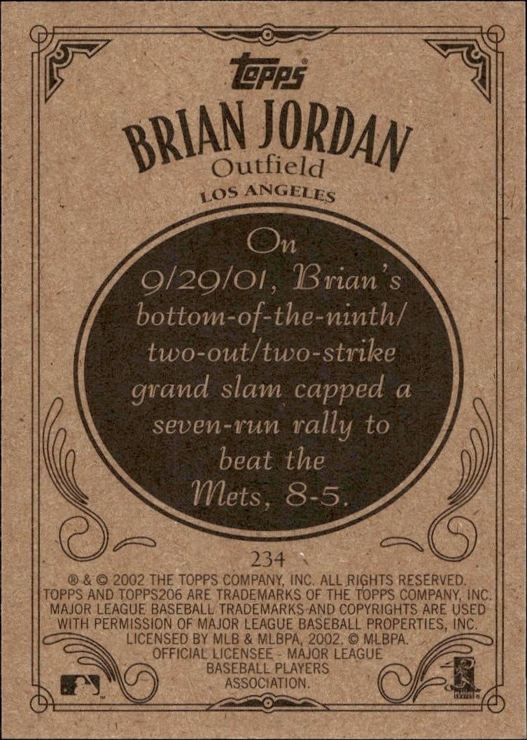 2002 Topps 206 Brian Jordan #234 baseball trading card back
