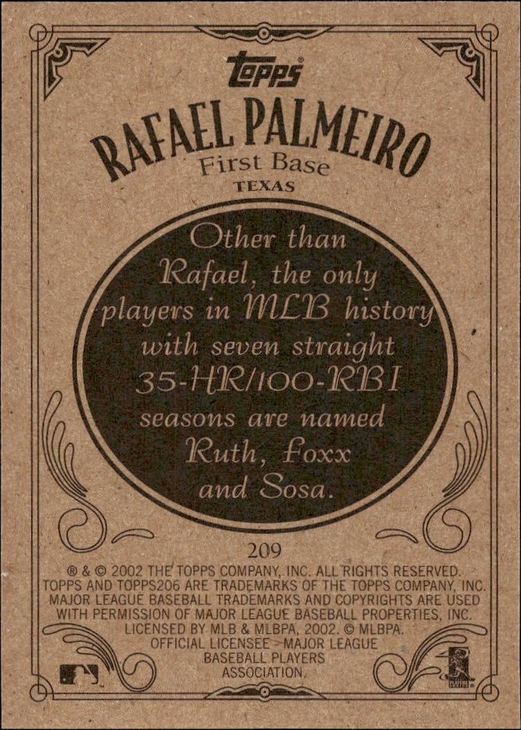 2002 Topps 206 Rafael Palmeiro #209 baseball trading card back