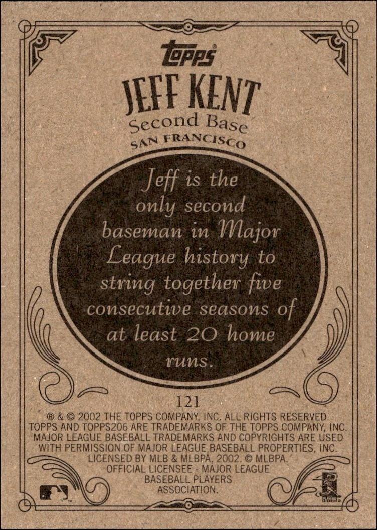 2002 Topps 206 Jeff Kent #121 baseball trading card back