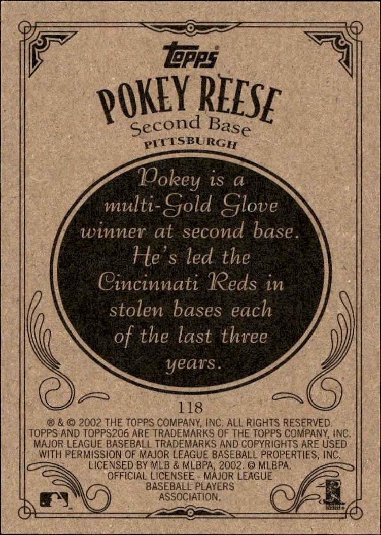 2002 Topps 206 Pokey Reese #118 baseball trading card back