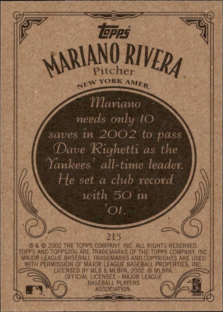 2002 Topps 206 Mariano Rivera #215 baseball trading card back