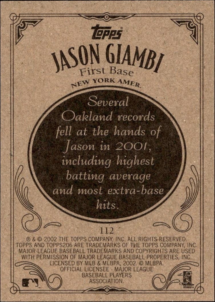 2002 Topps 206 Jason Giambi #112 baseball trading card back