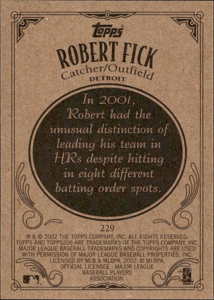 2002 Topps 206 Robert Fick #229 baseball trading card back