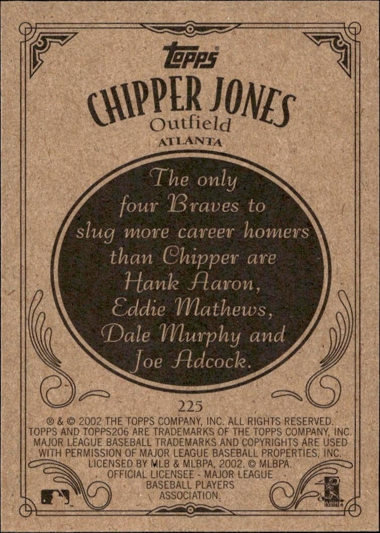 2002 Topps 206 Chipper Jones #225 baseball trading card back