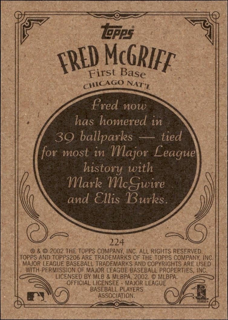 2002 Topps 206 Fred McGriff #224 baseball trading card back