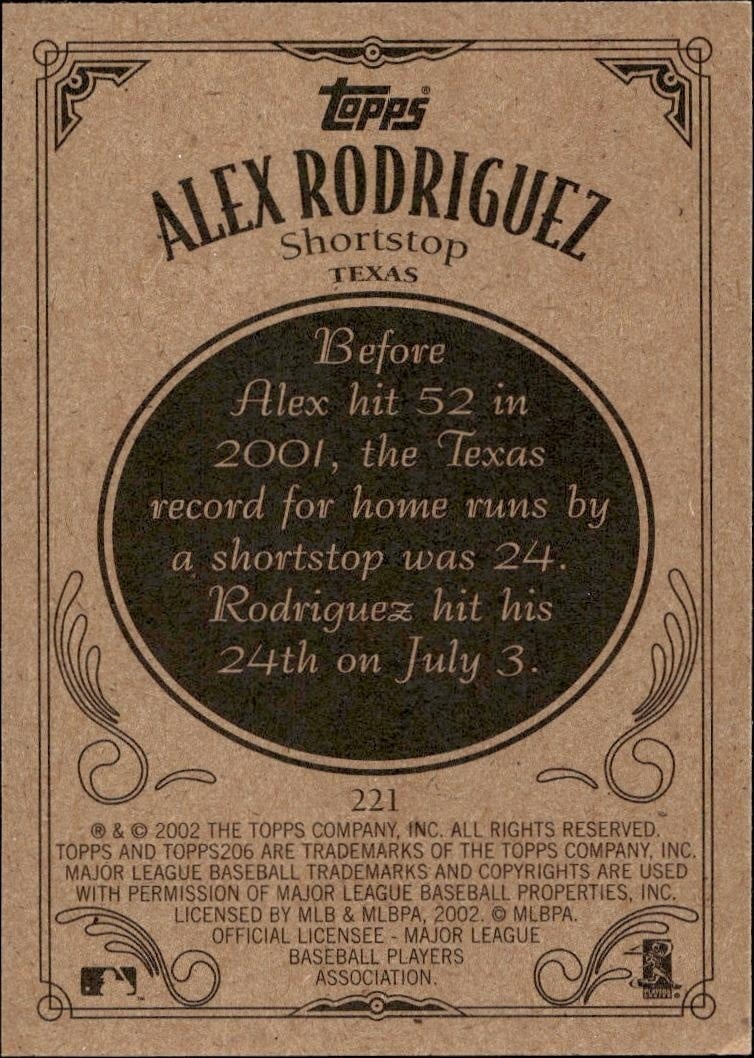 2002 Topps 206 Alex Rodriguez #221 baseball trading card back