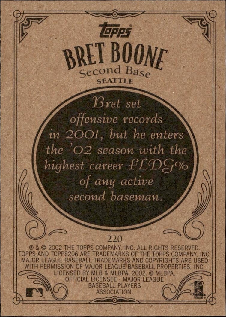 2002 Topps 206 Bret Boone #220 baseball trading card back