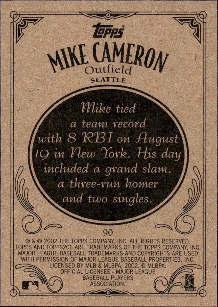2002 Topps 206 Mike Cameron #90 baseball trading card back
