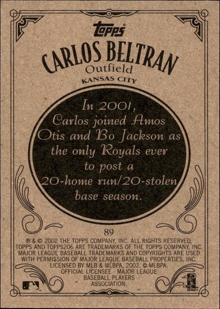 2002 Topps 206 Carlos Beltran #89 baseball trading card back