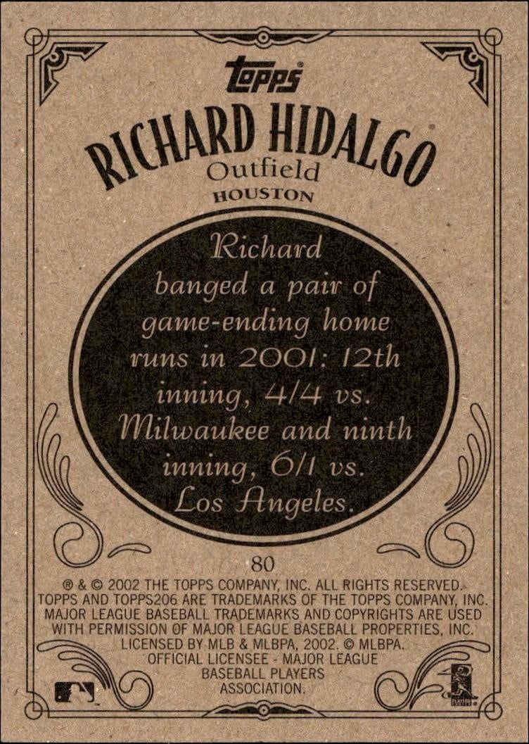 2002 Topps 206 Richard Hidalgo #80 baseball trading card back