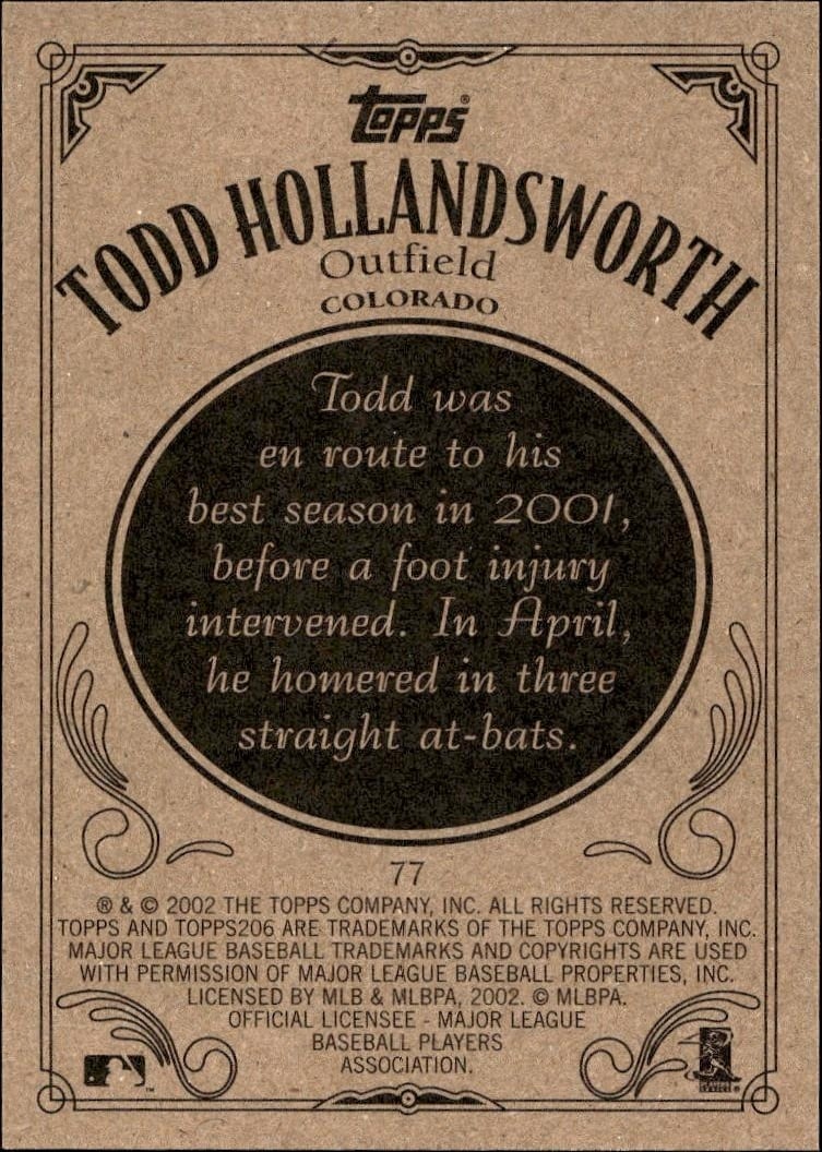 2002 Topps 206 Todd Hollandsworth #77 baseball trading card back