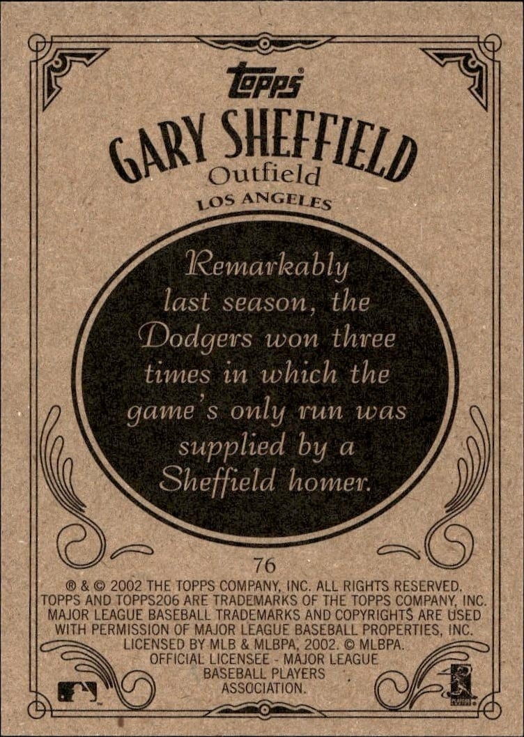 2002 Topps 206 Gary Sheffield #76 baseball trading card back
