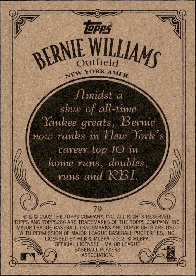 2002 Topps 206 Bernie Williams #79 baseball trading card back