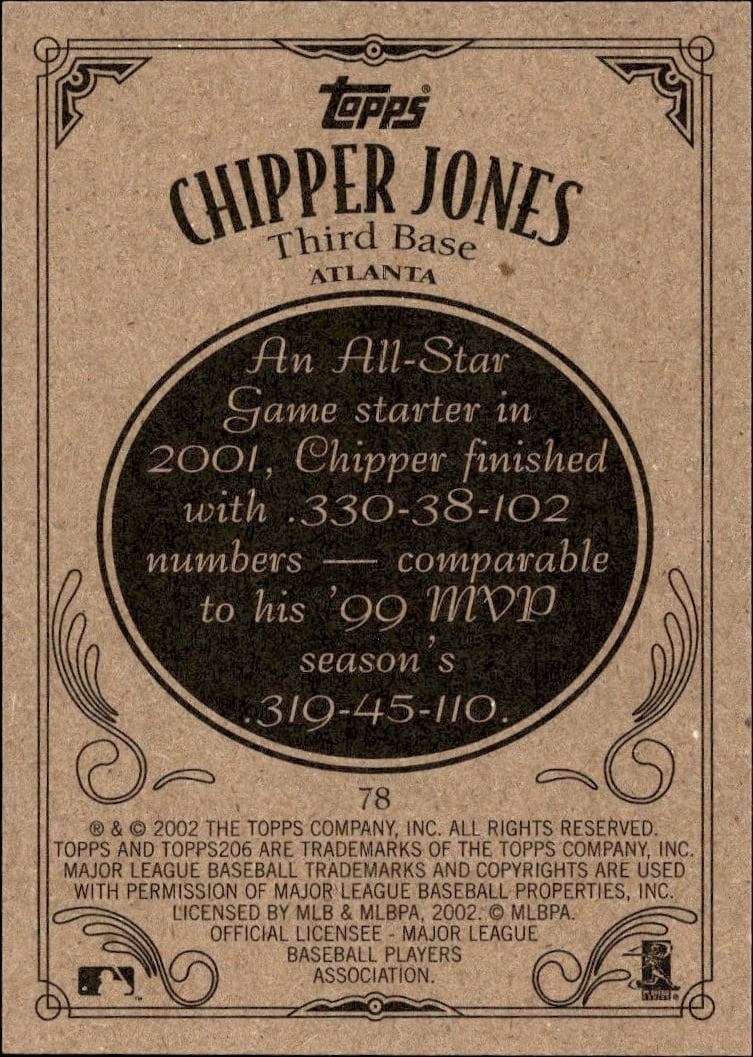 2002 Topps 206 Chipper Jones #78 baseball trading card back