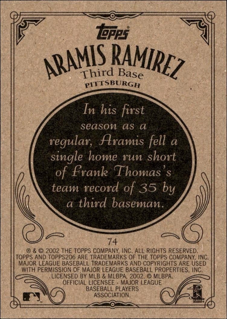 2002 Topps 206 Aramis Ramirez #74 baseball trading card back