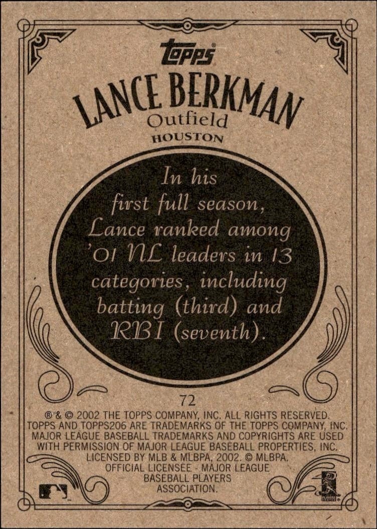 2002 Topps 206 Lance Berkman #72 baseball trading card back