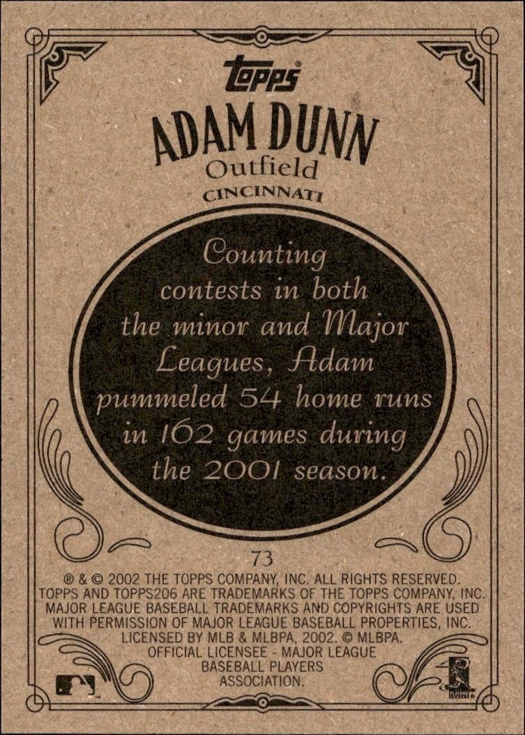 2002 Topps 206 Adam Dunn #73 baseball trading card back