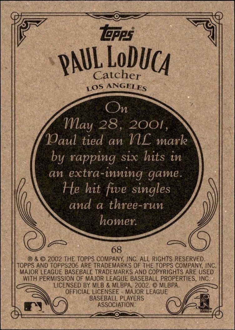 2002 Topps 206 Paul Lo Duca #68 baseball trading card back