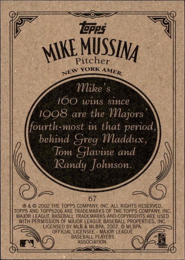 2002 Topps 206 Mike Mussina #67 baseball trading card back