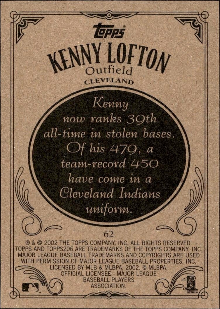 2002 Topps 206 Kenny Lofton #62 baseball trading card back