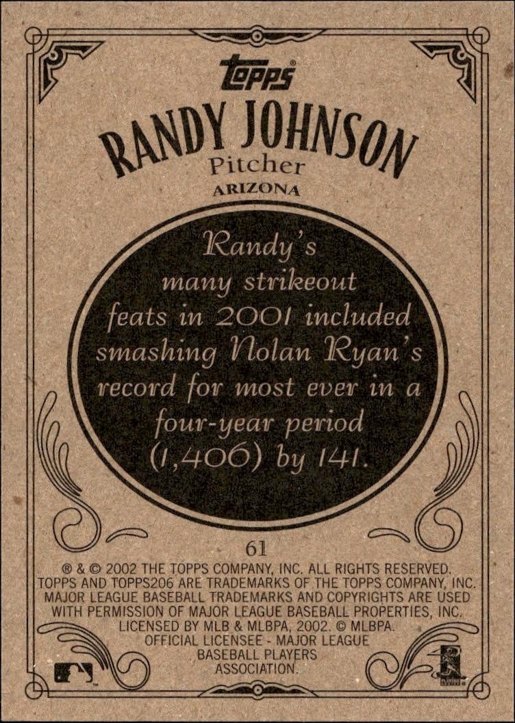 2002 Topps 206 Randy Johnson #61 baseball trading card back