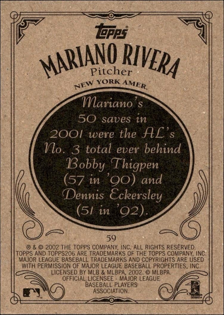 2002 Topps 206 Mariano Rivera #59 baseball trading card back