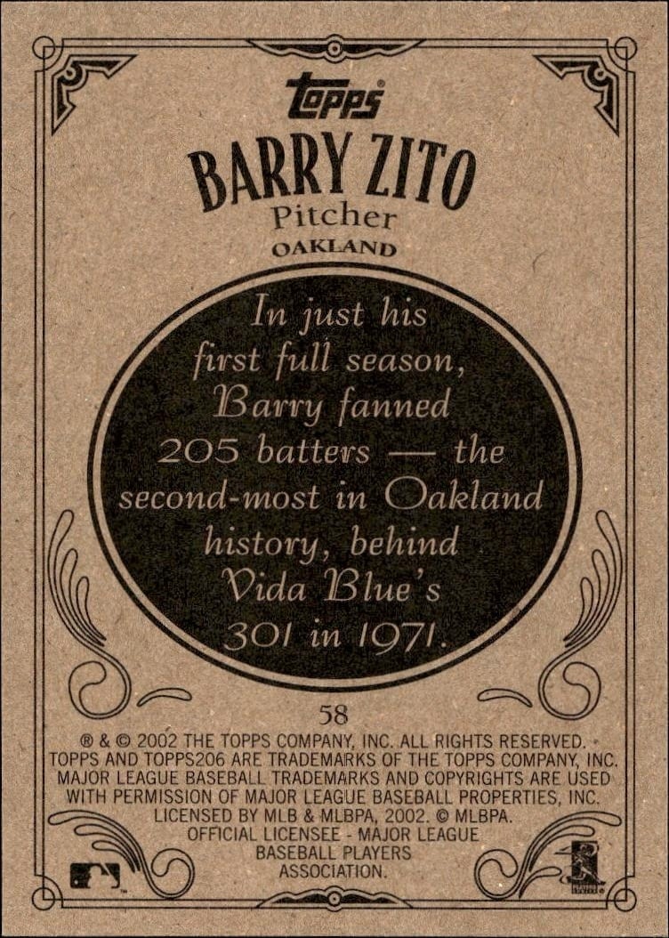 2002 Topps 206 Barry Zito #58 baseball trading card back