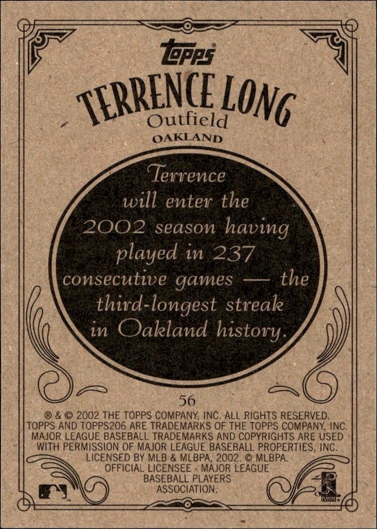 2002 Topps 206 Terrence Long #56 baseball trading card back