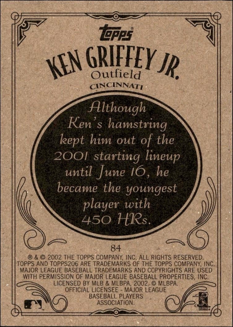 2002 Topps 206 Ken Griffey Jr. #84 baseball trading card back